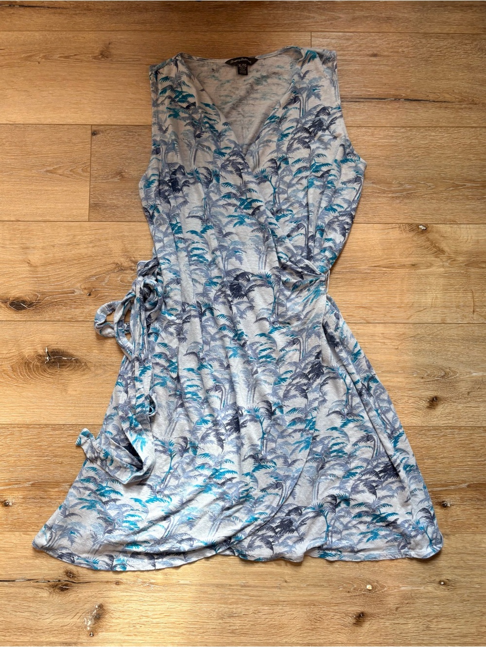 Women’s Tommy Bahama 100% Linen Blue Palm-Print Wrap Dress- size XL